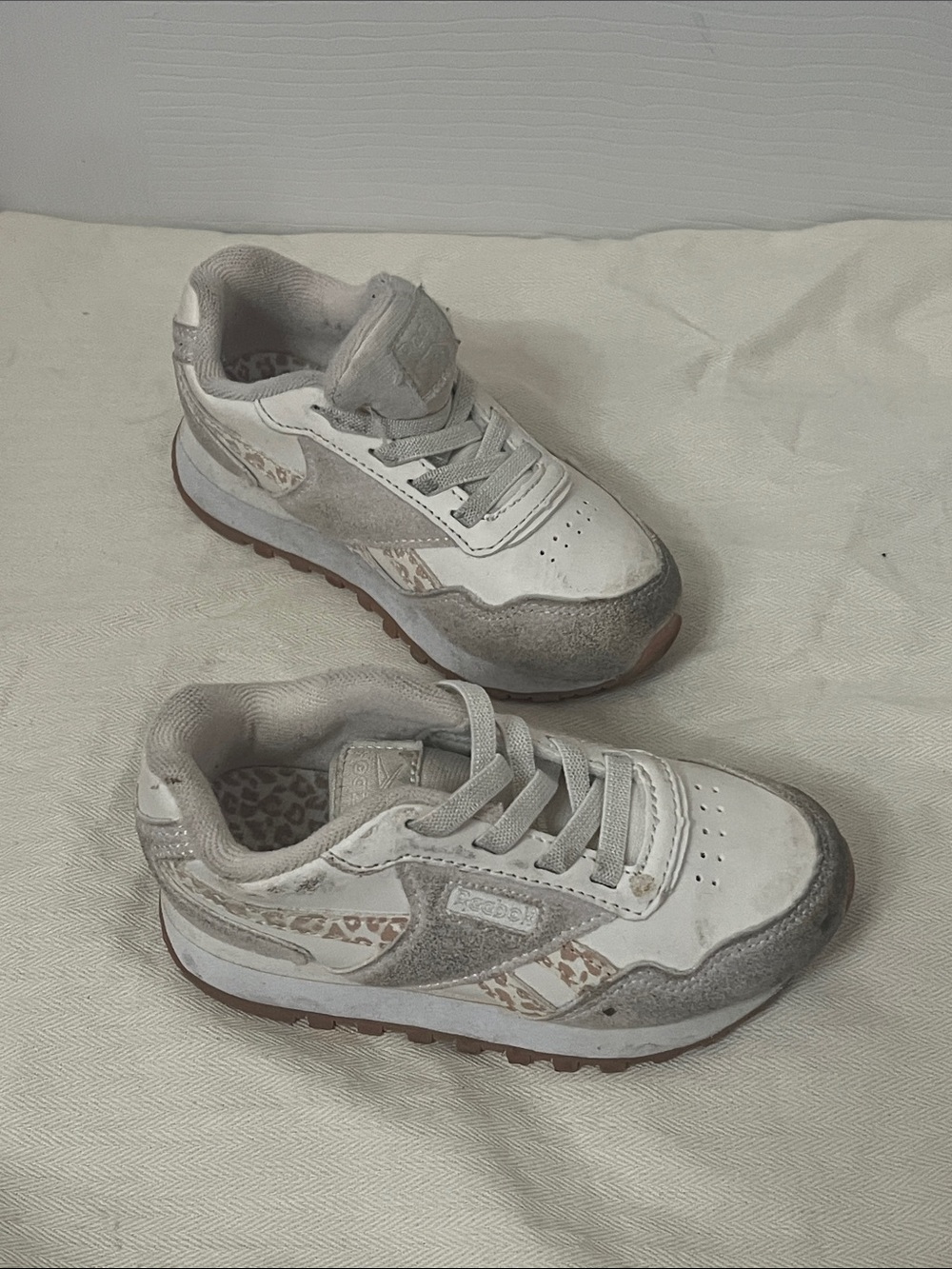 Reebok Kids White & Gray Sneakers with Leopard Detail